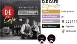 Douwe Egberts D.E Café Espresso Koffiecups - Intensiteit 9/12 - 10 X 20 Capsules -Koffie Korting Winkel 1200x697