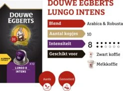 Douwe Egberts Lungo Intens Koffiecups - Intensiteit 8/12 - 10 X 10 Capsules -Koffie Korting Winkel 1200x894