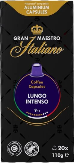 Gran Maestro Italiano - Lungo Intenso - Koffiecups - Nespresso Compatibel Capsules - Krachtige Smaak - 6 X 20 Cups -Koffie Korting Winkel 550x1200 2