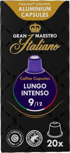 Gran Maestro Italiano - Lungo Intenso - Koffiecups - Nespresso Compatibel Capsules - Krachtige Smaak - 6 X 20 Cups -Koffie Korting Winkel 552x1200 1
