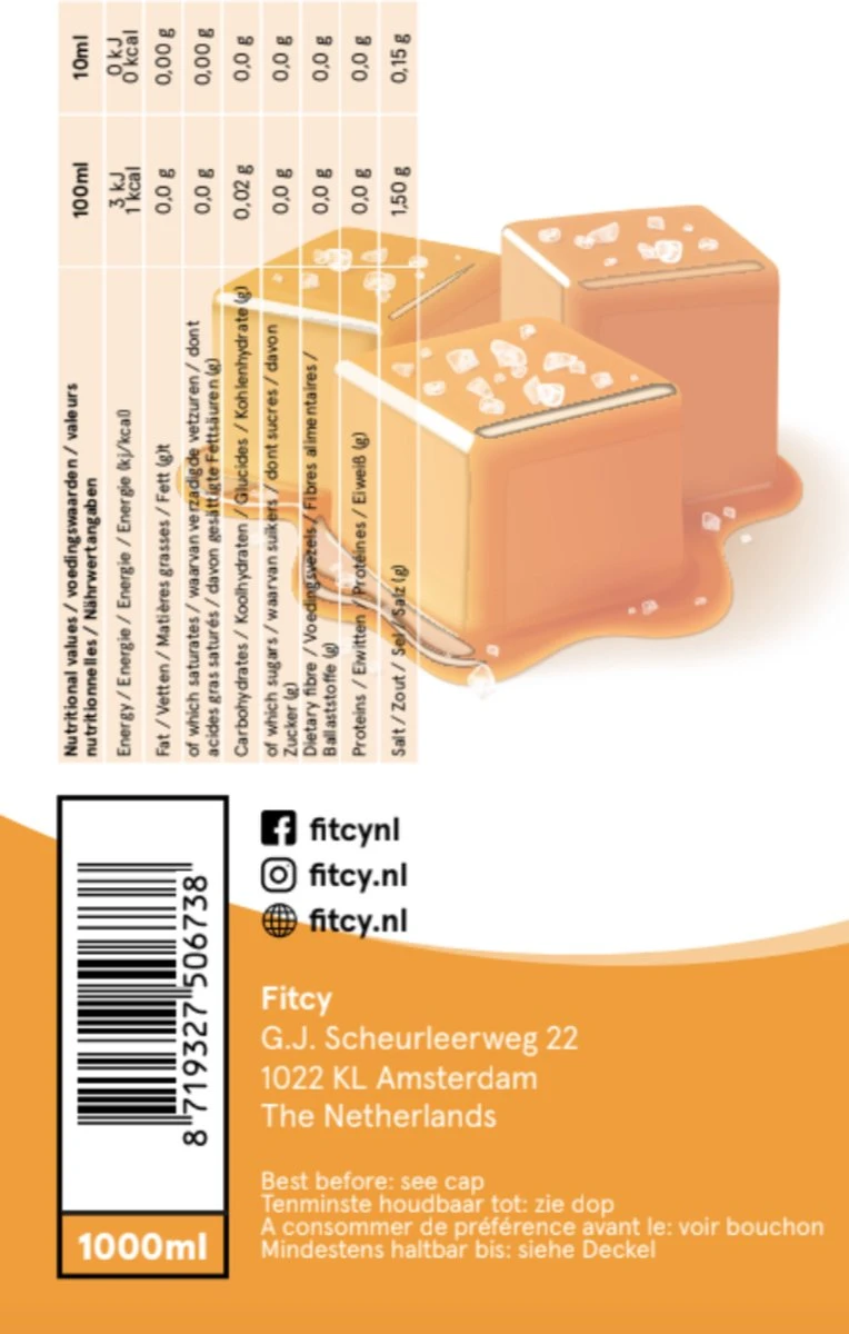 Fitcy | Koffiesiroop | Salted Caramel | Barista Syrup | Zero | Vegan | Vetvrij | Suikervrij | Keto-vriendelijk | Koffie | Siroop | 1L 2 Fitcy | Koffiesiroop | Salted Caramel | Barista Syrup | Zero | Vegan | Vetvrij | Suikervrij | Keto-vriendelijk | Koffie | Siroop | 1L - Afbeelding 2